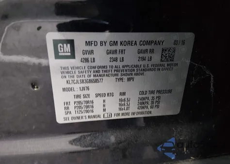 2016 Chevrolet Trax Lt from USA, damaged, VIN KL7CJLSB3GB658577